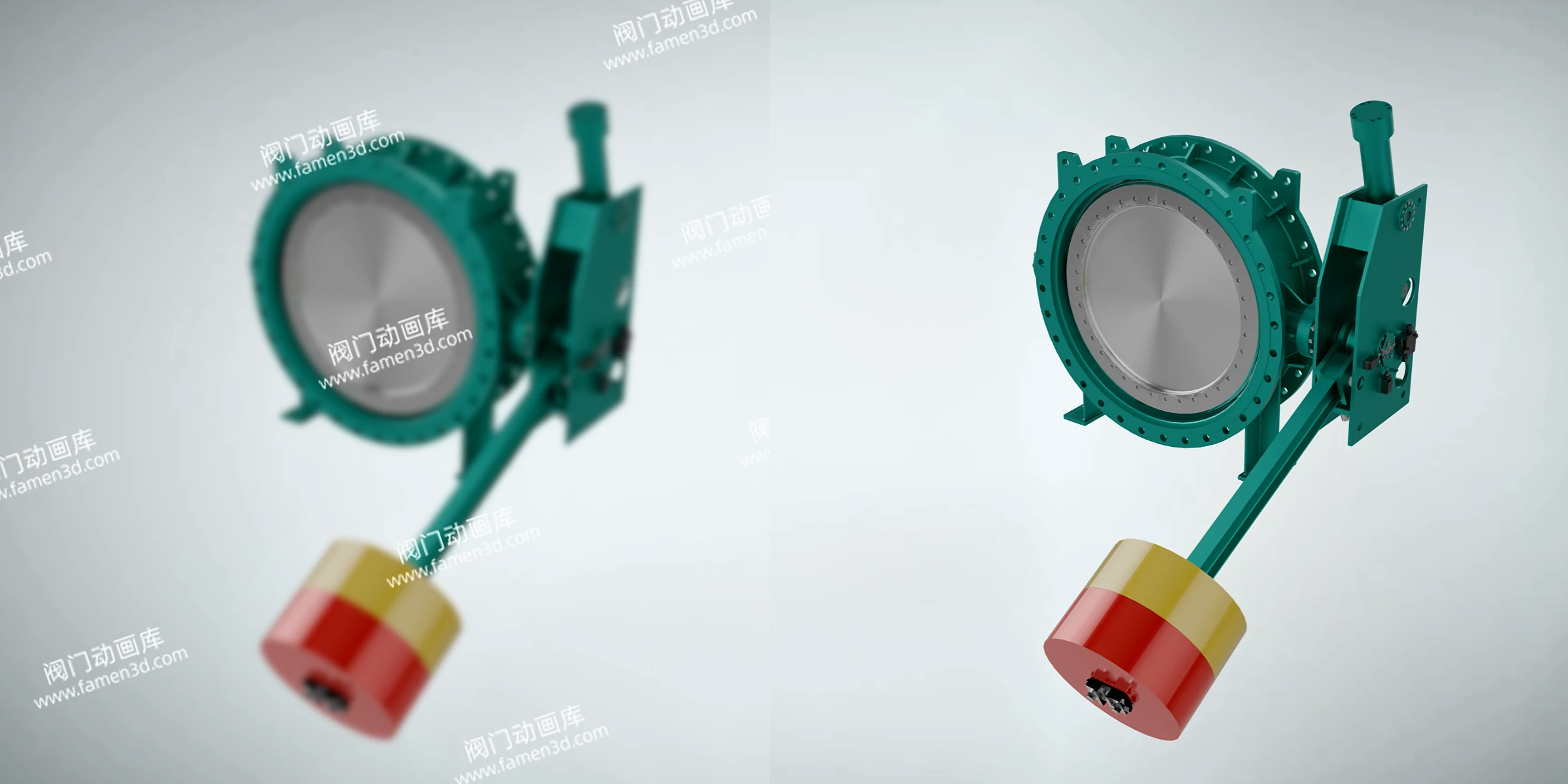 重锤蝶阀三维动画 模糊与高清对比图